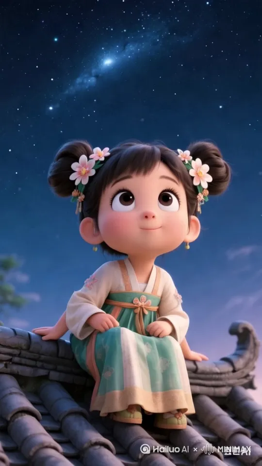 仰望星空，开心的小女孩 by Hailuo AI Video Generator