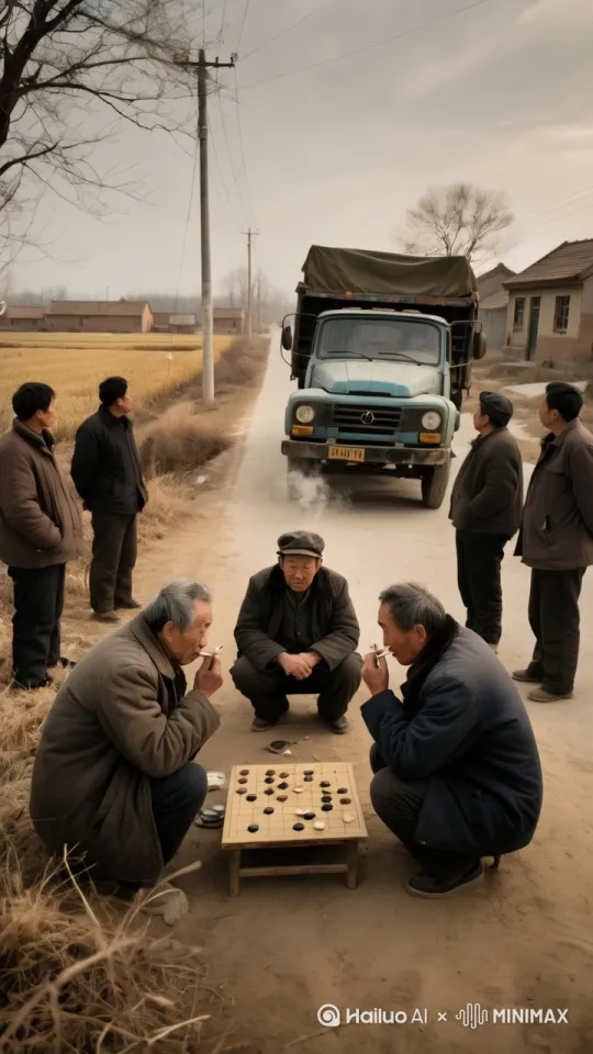 镜头移动，动态跟随，路上出现一辆老解放卡车，让所有人都用中国功夫飞上卡车、跳上卡车 by Hailuo AI Video Generator