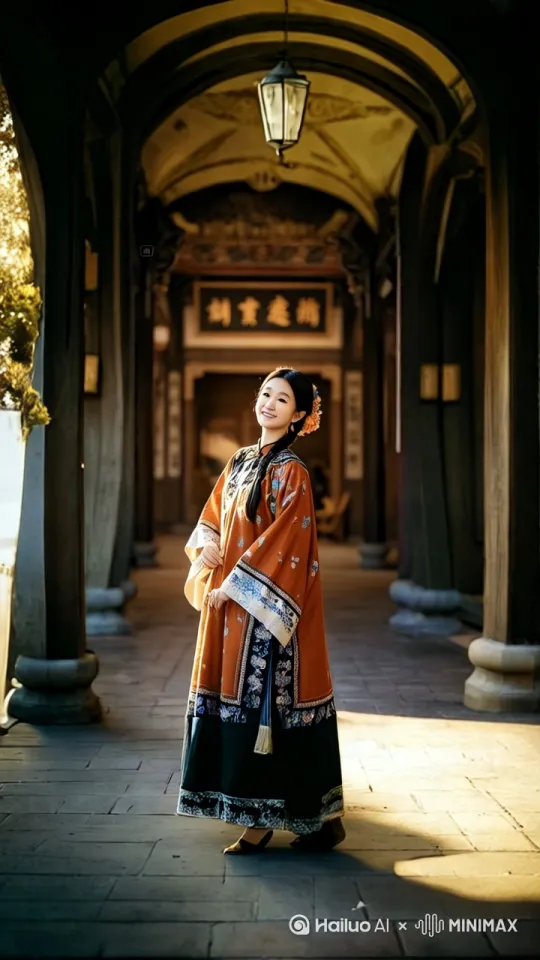 女人往前走，面代微笑。[右移,左摇,跟随]广角镜头环绕跟拍。高清视频。[右移,左摇,跟随] by Hailuo AI Video Generator