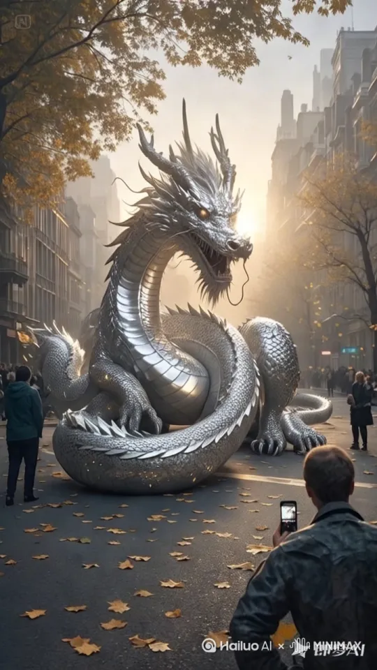 突然巨龙动起来，飞起来钻入远处的海中，镜头动起来 by Hailuo AI Video Generator