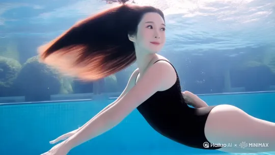 游泳，手脚要动，向右边前进，水要动 by Hailuo AI Video Generator