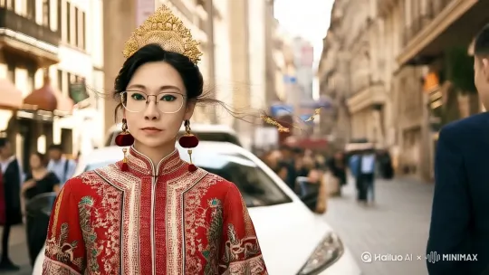 在繁华的都市大街上，全身照气质潇洒的行走如风 by Hailuo AI Video Generator