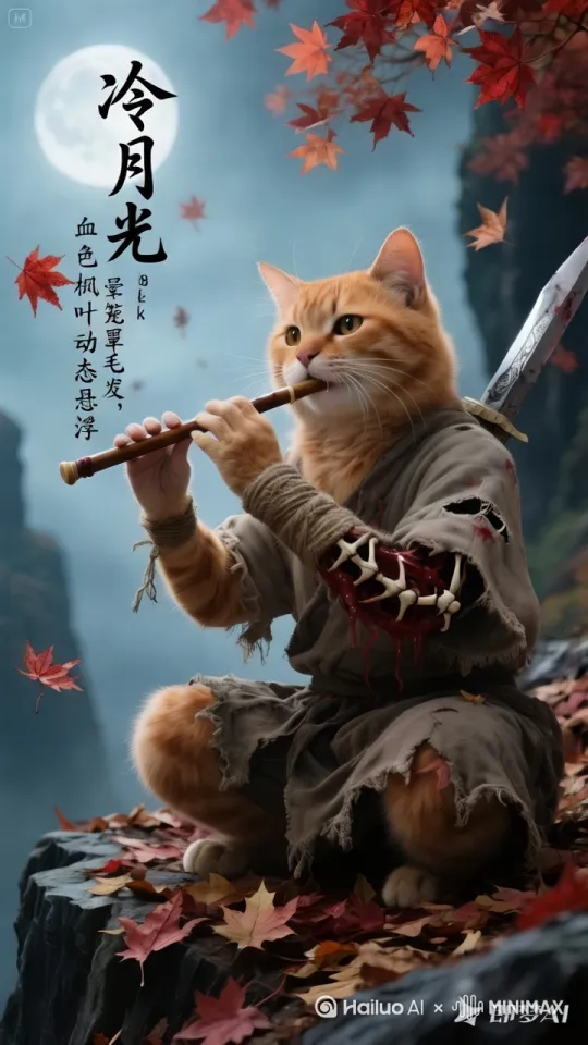 手指不断变化，橘猫非常伤感的表情，眼里含着泪花。细节优化，电影感高清画面，自然运镜。 by Hailuo AI Video Generator