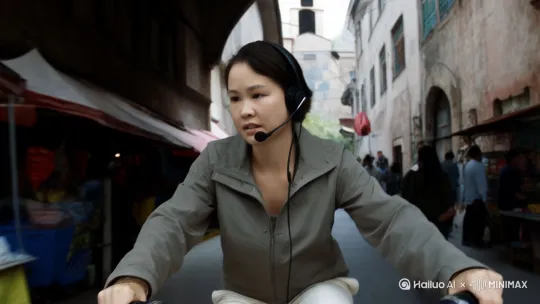 主体骑着单车在路上，匆忙的买了早点，穿过拥堵的人流，古老的街道，然后去学校上班 by Hailuo AI Video Generator