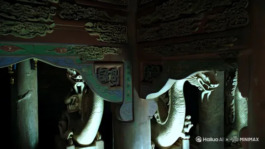在我的想象中缓缓铺展一幅大唐地下龙脉的雄浑画卷。踏入其间，只见一片金碧辉煌之景，雕梁画栋间尽显大唐盛世的豪迈气象与不凡气度。而那蜿蜒盘踞的巨龙雕塑，周身鳞片仿若被赋予生命，在幽暗中闪烁着冷冽光芒，龙须似乎正随着地底的微风轻轻颤动，每一处细节都精雕细琢，将龙的威严与灵动展现得淋漓尽致，栩栩如生、惟妙惟肖 ，让人不禁感叹这巧夺天工的技艺与无尽的想象力。 by Hailuo AI Video Generator
