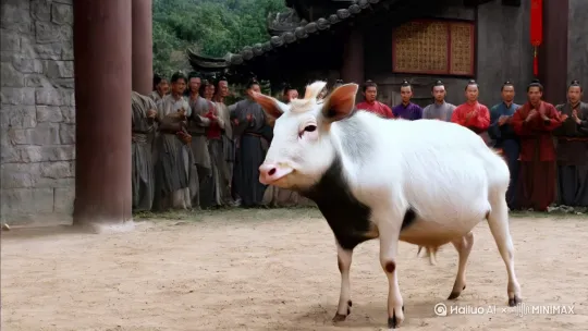 镜头移动，动态跟随，右边的母猪率先发起攻击，它左腿猛地一蹬地，高高跃起，右脚如旋风般扫向左边老人的头部。老人机灵地低头闪躲，同时猛地向前一冲，用头顶向母猪的腹部，左拳如雷霆万钧之势直击母猪的侧身。右边的母猪变成身穿红衣的美丽女子，侧身一扭，避开拳头，跳起来施展出迅猛的连环踢猛踢向老人。 镜头移动，动态跟随，展现两个人史诗般的激烈打斗场面，两个人正在进行惊心动魄的中国功夫对决。左边的人右脚轻点地面，身体如旋风般旋转，左腿高高抬起，以一记凌厉的侧踢攻向对手的头部，速度极快。右边的人一个前滚翻躲开，起身时双腿连环踢出，腿影重重，令人眼花缭乱。两人的招式变化无穷，身影在环境中快速移动，忽左忽右，地面灰尘四起，展现出中国功夫的博大精深。周围的人欢呼雀跃、拍手叫好。 by Hailuo AI Video Generator