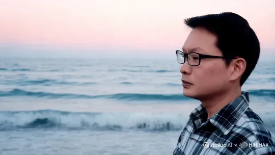 站在站在海边，目光远眺，陷入沉思 by Hailuo AI Video Generator