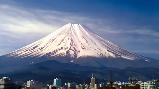 [上升,下摇]富士山喷发，地动山摇，海啸高度百米毁灭东京市，人们四处逃生！ by Hailuo AI Video Generator