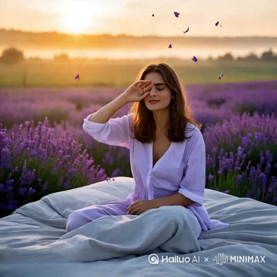 女人睁开睡眼，微笑着对着屏幕说‘‘早上好！亲爱的～’’[左移,右摇,跟随] by Hailuo AI Video Generator