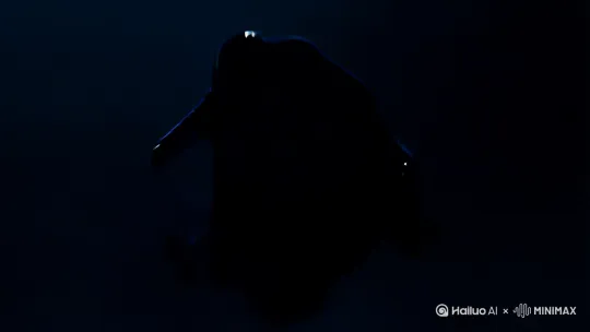 夜，一个穿黑色披风的男人从高处坠落，站在马路中间 by Hailuo AI Video Generator