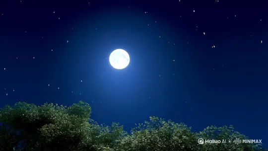 明月升上枝头，惊飞了栖息的喜鹊；夜半清风吹拂，传来阵阵蝉鸣 by Hailuo AI Video Generator