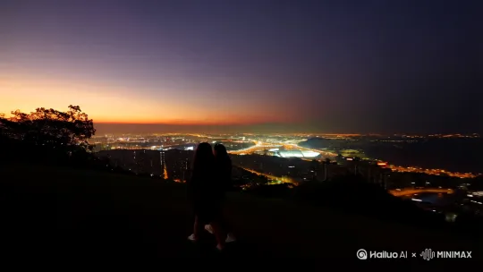 笔架山的晚风拍摄入城市之光 by Hailuo AI Video Generator