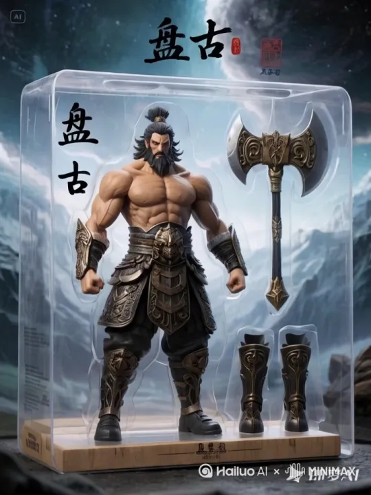 人物从盒中高高跃起，电闪雷鸣，拿起旁边的巨斧，四处挥舞，血脉喷张，随后用力把巨斧劈向大地，大地岩浆喷涌[晃动] by Hailuo AI Video Generator