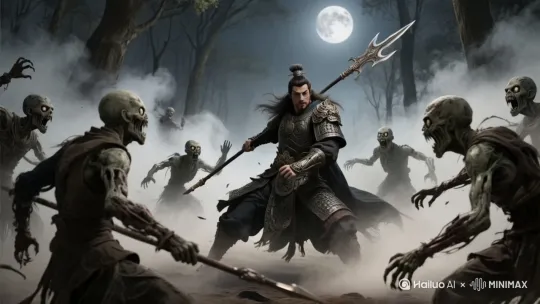 吕布月夜大战僵尸 by Hailuo AI Video Generator