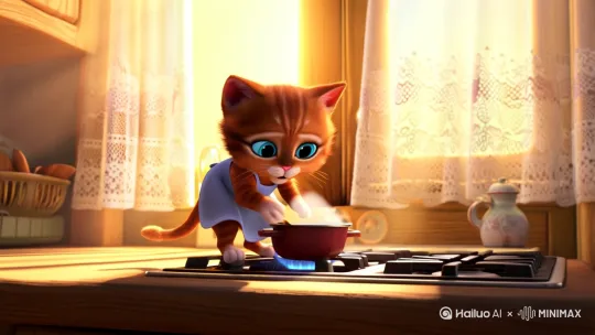 猫妈妈生病了，小猫给妈妈做饭的视频 by Hailuo AI Video Generator
