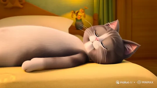 要生成一个视频大片，我们可以围绕这只可爱的猫咪展开一个温馨、有趣的故事。以下是一个简单的脚本大纲，你可以根据这个大纲拍摄或制作视频：

### 视频大纲：**《猫咪的梦幻冒险》**

#### 场景1：开场
- **画面**：猫咪躺在床上，四肢舒展，肚子朝上，看起来非常放松。
- **旁白**：介绍这只猫咪，它叫“小白”，是一个喜欢冒险的小家伙。

#### 场景2：梦境开始
- **画面**：猫咪闭上眼睛，进入梦境。画面逐渐模糊，转场到梦境世界。
- **旁白**：小白进入了它的梦境世界，在这里，它将经历一场奇妙的冒险。

#### 场景3：梦境世界
- **画面**：小白在一个充满奇幻色彩的世界中奔跑，周围有飞舞的蝴蝶、闪烁的星星和各种奇异的生物。
- **旁白**：在这个世界里，小白遇到了许多新朋友，它们一起玩耍、探险。

#### 场景4：冒险开始
- **画面**：小白和它的朋友们发现了一座神秘的城堡，决定一起去探险。
- **旁白**：小白和朋友们决定去探索这座神秘的城堡，看看里面藏着什么秘密。

#### 场景5：城堡探险
- **画面**：小白和朋友们在城堡中穿梭，遇到各种机关和谜题，但它们总能巧妙地解决。
- **旁白**：在城堡中，小白和朋友们遇到了许多挑战，但它们总是能齐心协力，克服困难。

#### 场景6：发现宝藏
- **画面**：小白和朋友们终于找到了城堡中的宝藏，原来是一颗闪闪发光的水晶。
- **旁白**：经过一番努力，小白和朋友们终于找到了城堡中的宝藏，一颗闪闪发光的水晶。

#### 场景7：梦境结束
- **画面**：小白抱着水晶，闭上眼睛，画面逐渐模糊，回到现实世界。
- **旁白**：小白带着满满的回忆和快乐，从梦境中醒来。

#### 场景8：现实世界
- **画面**：小白睁开眼睛，回到现实世界，依旧躺在床上，看起来非常满足。
- **旁白**：虽然只是一场梦，但小白知道，这次冒险让它更加珍惜身边的每一个朋友和每一刻的快乐。

#### 结尾
- **画面**：小白继续在床上打滚，画面渐渐淡出。
- **旁白**：这就是小白的故事，一个关于冒险和友谊的温馨故事。

你可以使用简单的动画效果和背景音乐来增强视频的视觉效果和情感氛围。希望这个脚本能帮助你制作出一个精彩的视频大片！ by Hailuo AI Video Generator