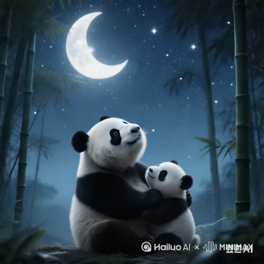 熊猫宝宝在妈妈怀里看星星 by Hailuo AI Video Generator