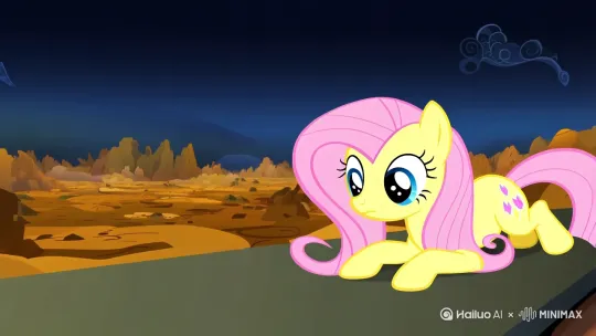 3d动画,pov,perspective，，广角镜头。  小马宝莉，my little pony。   Fluttershy  ，  ，立体的场景，   火车车厢的顶部  ，Fluttershy  在车厢的顶部 四肢着地艰难爬行 ，on all fours， Celestia从天空跳下来 啃咬 Fluttershy  。 Fluttershy  翻身 ，无序Discord，激烈的战斗 ，荒漠的夜晚。 过肩镜头 表情丰富， 翻白眼，  表情夸张， 打手势，说话，摇头晃脑，。3d rendering。广角镜头  ，cleaning，，cooking ， ，shower，，Sewing clothes，Fluttershy ，，jump，eat， Starlight Glimmer ，sleep，Princess Celestia， 。透明的急救输液血袋   打吊针  。  废土，末世，绝望，残酷，阴郁，3d animation ，3d动画。 by Hailuo AI Video Generator