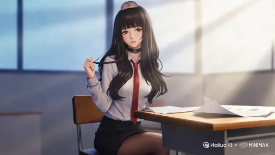 [左移,上升]右眼眨几下 手向桌子移动 by Hailuo AI Video Generator
