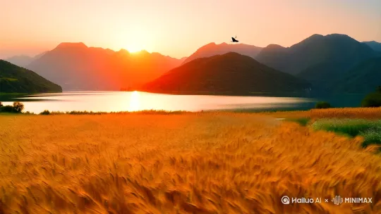 黄昏下的银发岁月
【开场镜头 - 全景·自然氛围】
- **画面**：金橘色夕阳低垂，远处是层叠的山峦与波光粼粼的湖泊，近景是一片摇曳的麦田或野花丛。
- **运镜**：缓慢横移镜头，捕捉风吹麦浪的动态，背景中加入零星飞鸟剪影。
- **细节**：老式收音机放在木桌上，轻声播放怀旧音乐（如《甜蜜蜜》片段）。
一对白发老人（穿着棉麻布衣）手牵手坐在麦田小径走向湖畔的凉亭上，老爷爷手拿着古老的扇子，老奶奶补着旧衣服。两人对目相视，彼此脸上露出幸福温馨的笑容。
  湖畔木台上铺着蓝印花布，老奶奶用陶壶倒茶，老爷爷用放大镜读一本旧书。
- 俯拍茶水流进杯中的特写，拉远成两人对坐的中景，茶杯热气与夕阳交融。
-书本里夹着干花书签，桌上摆着青瓷盘盛放的山楂糕。
老爷爷用草叶编成小蝴蝶，笑着别在老奶奶耳后；老奶奶从篮中拿出毛线，边织围巾边看他。
慢动作捕捉草叶蝴蝶的颤动，切换老奶奶手指绕线的特写。
-围巾颜色是褪色的墨绿与暖黄
两人并肩坐在长椅上，老爷爷轻晃怀表链，老奶奶靠着他肩膀。镜头从他们背后绕到前方，逆光剪影中，怀表折射出彩虹光斑。
-360度环绕镜头，最后定格在怀表反光的夕阳上。
- **细节**：怀表盖内侧嵌着两人年轻时的合照（一闪而过）。
蒲公英被风吹散，种子飞向湖面，远处两位老人变成小小的剪影走向木屋。
微距拍蒲公英飘散，升格镜头拉大全景。
- 黑屏白字浮现「爱是白发苍苍时，仍与你共享每一寸光阴」 by Hailuo AI Video Generator