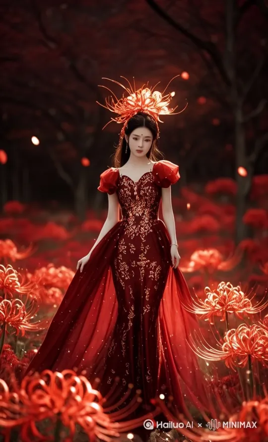 美女看一眼，慢慢转身，手潇洒的拉起裙子，慢慢而坚定地走向森林深处 by Hailuo AI Video Generator
