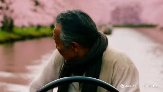 主体:渔夫和小船。

动作:渔夫的船转过一个弯，他目光敏锐，有着令人惊讶的表情。

场景:眼前豁然开朗，溪流两岸突然出现了成片的桃树林，桃花盛开，粉色或白色的连绵一片，望不到头。

镜头语言:从渔夫背后（过肩镜头）或侧前方拍摄，镜头快速推近或切换到渔夫惊讶的焦点，然后拉开表演桃花林全貌（远景）。 by Hailuo AI Video Generator