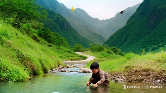 ### 视频脚本：儿时的记忆

|镜号|时长|景别|画面内容|台词|音效|画面效果|
|---|---|---|---|---|---|---|
|1|0:00-0:08|远景|郁郁葱葱的山，山脚下有一条小溪，溪边有一个小男孩在专注地抓虾。|无。|自然环境声（虫鸣、鸟叫、溪水声）。|色彩自然，画面清晰。|
|2|0:08-0:16|中景|切换镜头至山上，一位妈妈站在山路边，向山下张望着。|妈妈（大声）：“小宝，吃饭啦！别抓虾啦，快上来吃饭！”|妈妈喊叫声、自然环境声。|画面稍显柔和，突出妈妈的身影。|
|3|0:16-0:24|近景|小男孩听到喊声，抬起头，脸上是脏兮兮的笑，手里还拿着刚抓到的虾。|小男孩：“知道啦，妈妈，这就来！”|小孩回应声、溪水声。|特写小男孩的表情和手中的虾。|
|4|0:24-0:34|中景|小男孩把虾放进小水桶里，开始沿着小路往山上跑，一边跑一边回头看。|无。|跑步声、自然环境声。|画面跟随小男孩移动，展现出山间小路的蜿蜒。|
|5|0:34-0:44|远景|妈妈看到小男孩往上跑，脸上露出欣慰的笑容，并朝小男孩挥挥手。|妈妈：“慢点跑，别摔着！”|妈妈说话声、自然环境声。|画面温馨，母子俩在画面中形成互动。|
|6|0:44-0:54|全景|小男孩跑到妈妈身边，妈妈轻轻拍掉他身上的泥土，然后母子俩手牵手一起往家走。|妈妈：“走，回家吃饭咯。”<br>小男孩：“好，今天的虾可肥了。”|说话声、脚步声。|画面温暖，光线柔和，营造出怀旧氛围。|
|7|0:54-1:06|远景|母子俩的背影渐行渐远，消失在回家的山路上，画面渐渐虚化，浮现出“怀念儿时”字幕。|无。|舒缓的音乐声渐起。|色彩偏暖色调，营造出怀旧、温馨的氛围。| by Hailuo AI Video Generator