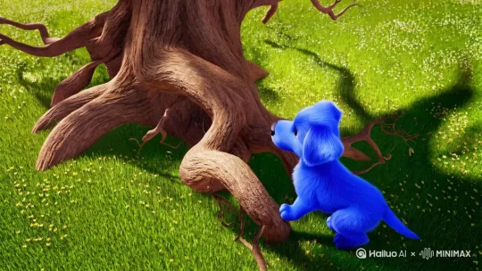 有一只蓝色的小狗在爬树 by Hailuo AI Video Generator