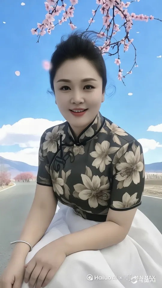 美女背景画美女，背景换成，高级房间，衣服换成鸭蛋，青色，脚上穿着白色皮鞋，骑着一个斑斓，猛虎，有闲在大街闲逛，[左移,右摇,跟随] by Hailuo AI Video Generator