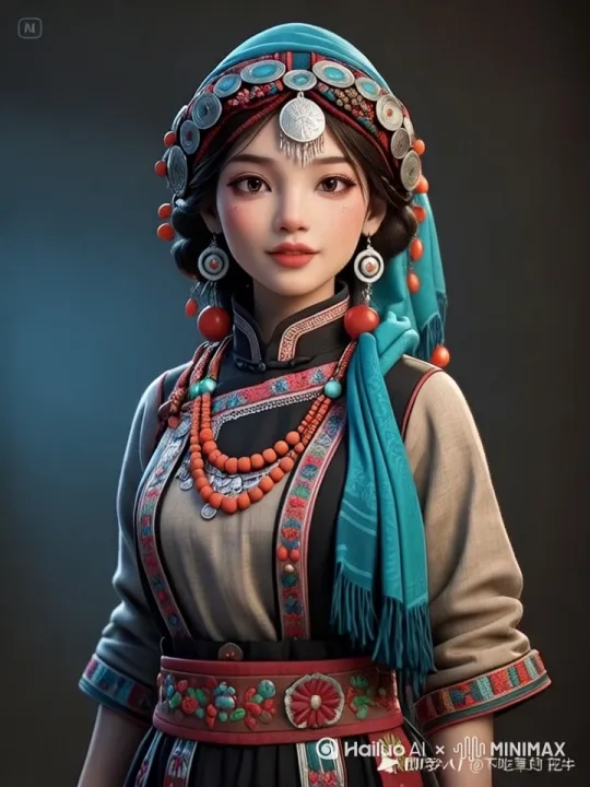 身着民族服饰可爱的小女孩，跳起怒族充满异域风情欢快的舞蹈，舞姿优美展现独特韵味 by Hailuo AI Video Generator