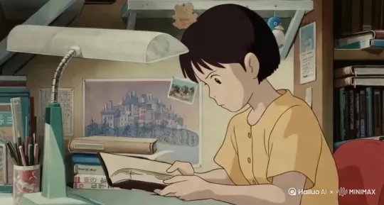 自习的认真女孩，在翻阅书籍[左移,推进,右摇] by Hailuo AI Video Generator