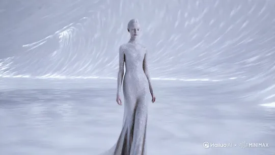 3d，纯白，银色，漂亮女人，完美五官，闪烁 by Hailuo AI Video Generator
