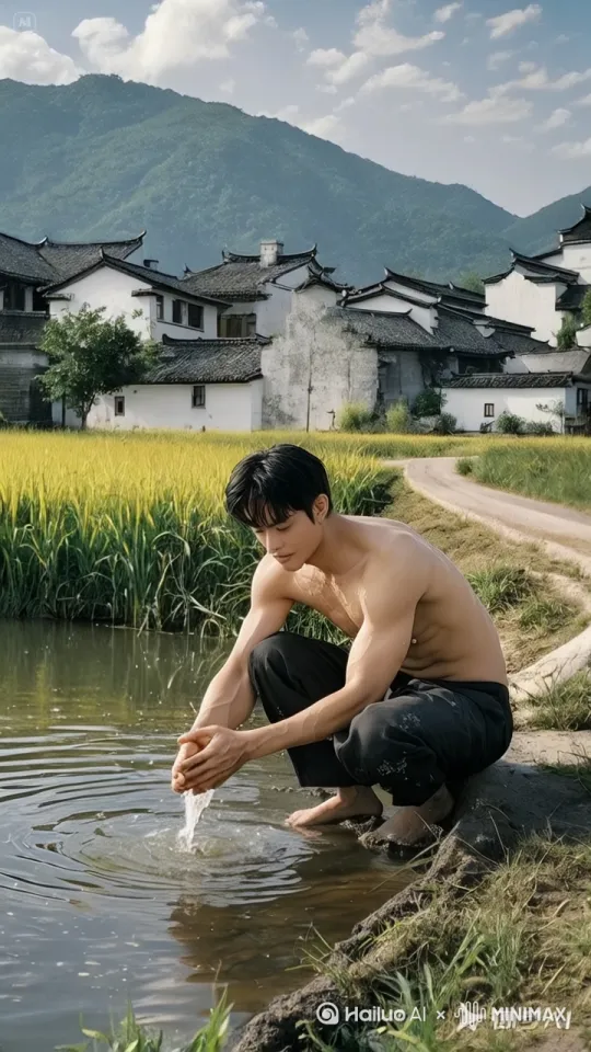 从水中突然窜出一个人来，向男青年猛扑了~下，男青年吓坏了，原地起跳一个后空翻，脑袋和肩膀先落地，然后整个人摔了下来，脸朝下趴地上，他惊魂未定的抬起头望向水面时，水中的人早己逃之夭夭，不见影踪 by Hailuo AI Video Generator