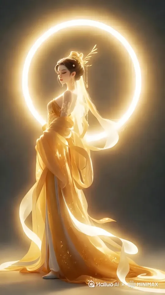 画中人转身，面对屏幕，抬手指向前方，面部表情柔和 by Hailuo AI Video Generator