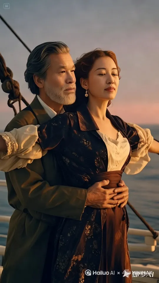 [推进,上升][推出,上升,下摇]照片照片的人物。迎着海风海浪汹涌，是处海鸥飞翔好。长发飘飘。 by Hailuo AI Video Generator