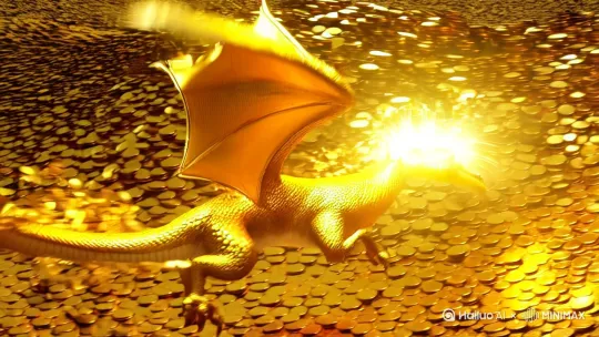 一条矫捷的金龙于金元宝的世界里肆意游动，周身仿若裹挟着璀璨的光焰。它每一次摆尾、每一次转身，都激荡起无数金币，那些金币恰似汹涌的浪花，迸裂、飞溅 ，绽放出夺目的光芒，碎金般的光影在空气中闪烁跳跃，将周围映照得金碧辉煌。 by Hailuo AI Video Generator