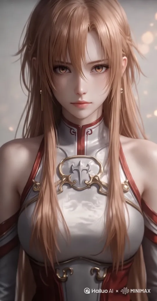 画面中，一位金发如瀑的少女引人注目，发丝柔顺垂落，精致面容上，双眸闪烁着坚毅光芒。她身着银白战甲，红色饰边与金色花纹交织，胸前徽章尽显庄重华丽。背景光斑柔和朦胧，似有神秘力量浮动。镜头缓缓推进，细致刻画战甲纹理与光泽，搭配悠扬激昂的音乐，营造出梦幻且充满力量感的氛围，将少女的冷艳坚毅完美呈现，仿佛即将开启一段传奇征程。 by Hailuo AI Video Generator