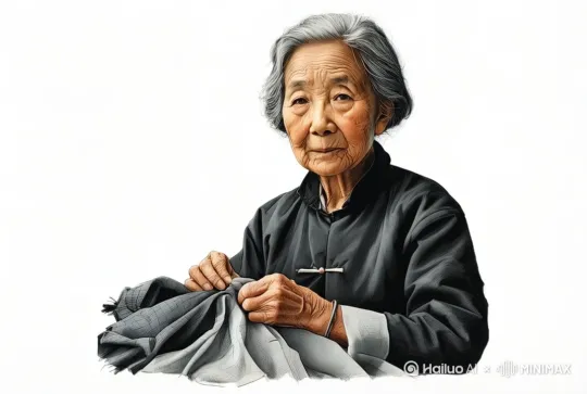  老奶奶在缝衣服，背景不变 by Hailuo AI Video Generator
