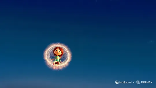 蒲公英种子突然膨胀成热气球，载着小女孩飞向星空！ by Hailuo AI Video Generator