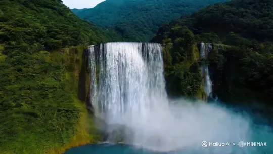 5秒短视频脚本
 
镜头1（无人机高空俯拍）：
苍翠山峦间，银练般的瀑布倾泻入幽蓝湖泊，水雾蒸腾。镜头突然剧烈下冲，掠过浪尖。
 
镜头2（高速跟拍特写）：
寒光闪过！一袭月白广袖翻飞，青丝缠绕鎏金剑柄，玄色剑穗刺破画面。红衣女子足踏流光飞剑，发间玉簪折射冷芒，面纱被罡风掀起半角，眼尾朱砂痣转瞬即逝。
 
镜头3（动态环绕镜头）：
剑影如流星划破长空，带起凌冽气浪，湖面瞬间裂开银色涟漪。瀑布在逆光中折射彩虹，女子衣袂裹挟云雾，转瞬没入云层缺口。 by Hailuo AI Video Generator