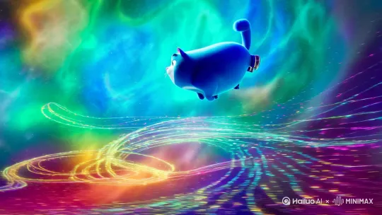 开头在霓虹星云深处的喵宙中，蓝胖子猫作为第9代星际巡警，它蓬松的皮毛实则是可编程物质。当遇见太空海盗时，肚腩会展开成量子护盾，尾巴则化为相位分解器。虽然体重相当于三个黑洞，却能用反重力肉垫优雅地穿梭于维度裂缝... by Hailuo AI Video Generator