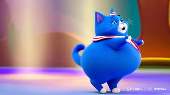 蓝色胖猫(参考梦琪长相)穿着空姐制服扭来扭去地跳舞 by Hailuo AI Video Generator