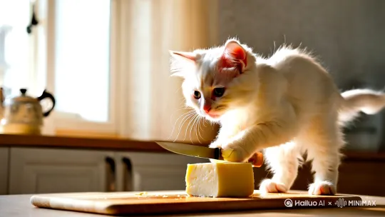 小猫切豆腐生成视频 by Hailuo AI Video Generator