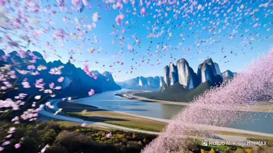 漫天飞花，壮丽山河 by Hailuo AI Video Generator