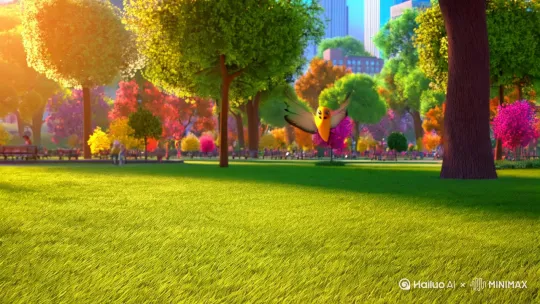 公园里草地上，可爱的宝宝们快步向我走来，摆着胖墩墩的小手，说爸爸妈妈快来看小燕子回来了，他们在树上唱歌讷，镜头语言慢慢推进 by Hailuo AI Video Generator
