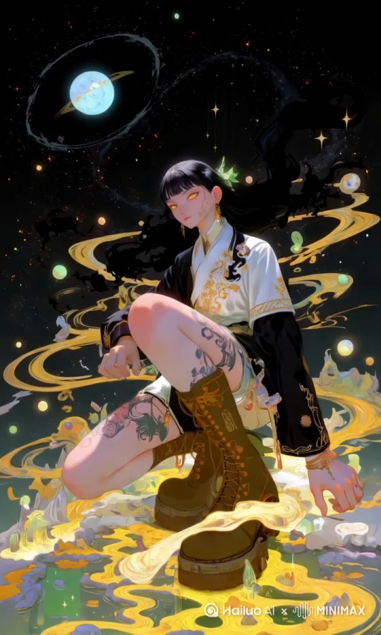 人物起身向右边走去，镜头围绕人物运镜 by Hailuo AI Video Generator