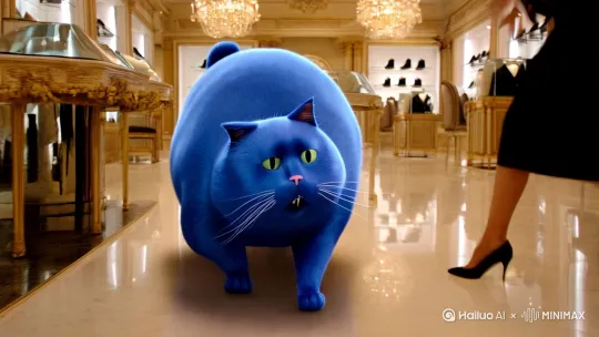 蓝色胖猫在奢侈品店被柜姐殴打 by Hailuo AI Video Generator