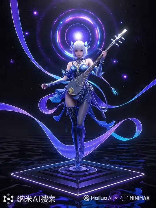 暗夜天幕下悬浮的赛博飞天神女,克莱因蓝与极光紫的光流在机械飘带间奔涌。霓虹数据流缠绕的琵琶琴弦每次拨动,水面便浮现出碎钻般的量子涟漪。她虹膜深处旋转的电子星云映出十二重时空褶皱,银质发簪延伸出半透明的全息经幡,在超立方体磁场中不断重组几何形态。蒸汽波光纹从玄色水域升腾,与悬浮裙裾中的自发光粒子碰撞出赛博梵文。低视角仰视使鎏金机甲莲花台与流体力学飘带构成矛盾张力,而时空曲率造成的裙摆虚影里,无数微型佛龛投影正循环播放着二进制佛经。当琵琶第七弦震颤的刹那,她足尖点破的暗物质薄膜中,敦煌藻井与赛博格齿轮阵列完成了跨维度的曼陀罗嵌套。右手开始快速拨弦,手腕灵活转动,手指如灵动的小鸟在琴弦间跳跃。与此同时,身体随着节奏左右微微摆动,仿佛与琵琶的韵律融为一体。飘带随风舞动,环绕在她的身体周围,像是为她的弹奏伴舞 by Hailuo AI Video Generator