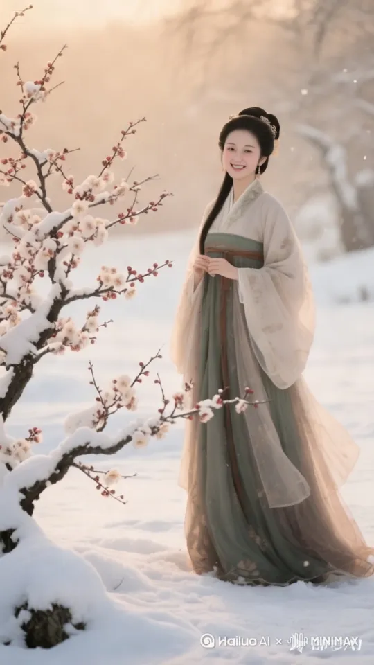 [左移,推进,右摇]人物围着梅花散步 by Hailuo AI Video Generator
