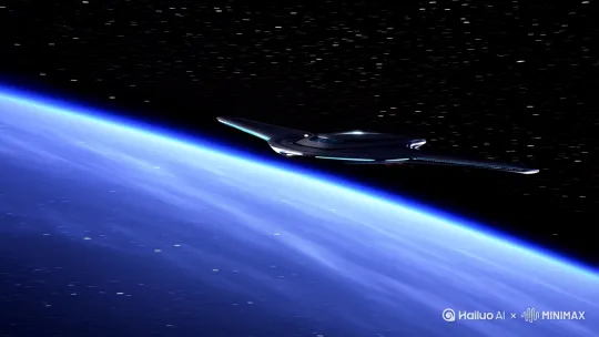 有一所飞船，遨游在太空，[右移,左摇,跟随] by Hailuo AI Video Generator